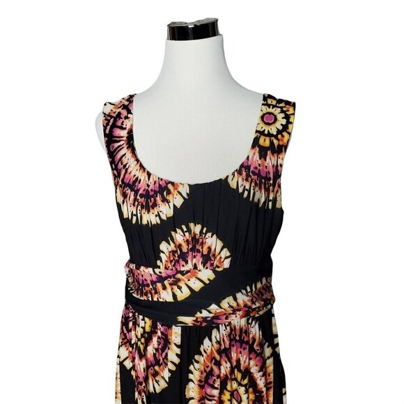 AB Studio Black Multi-Color Tie Dye Scoop Neck Sleeveless Maxi Dress Size Large - Picture 6 of 10